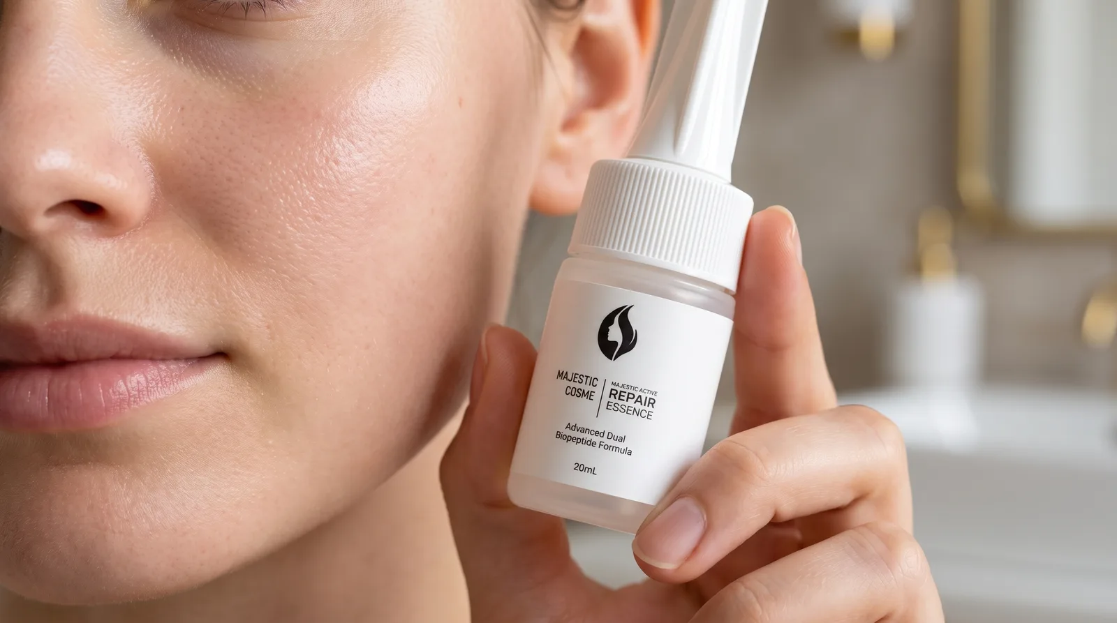 Close-up of smooth, clear skin with minimized pores, demonstrating improved texture.