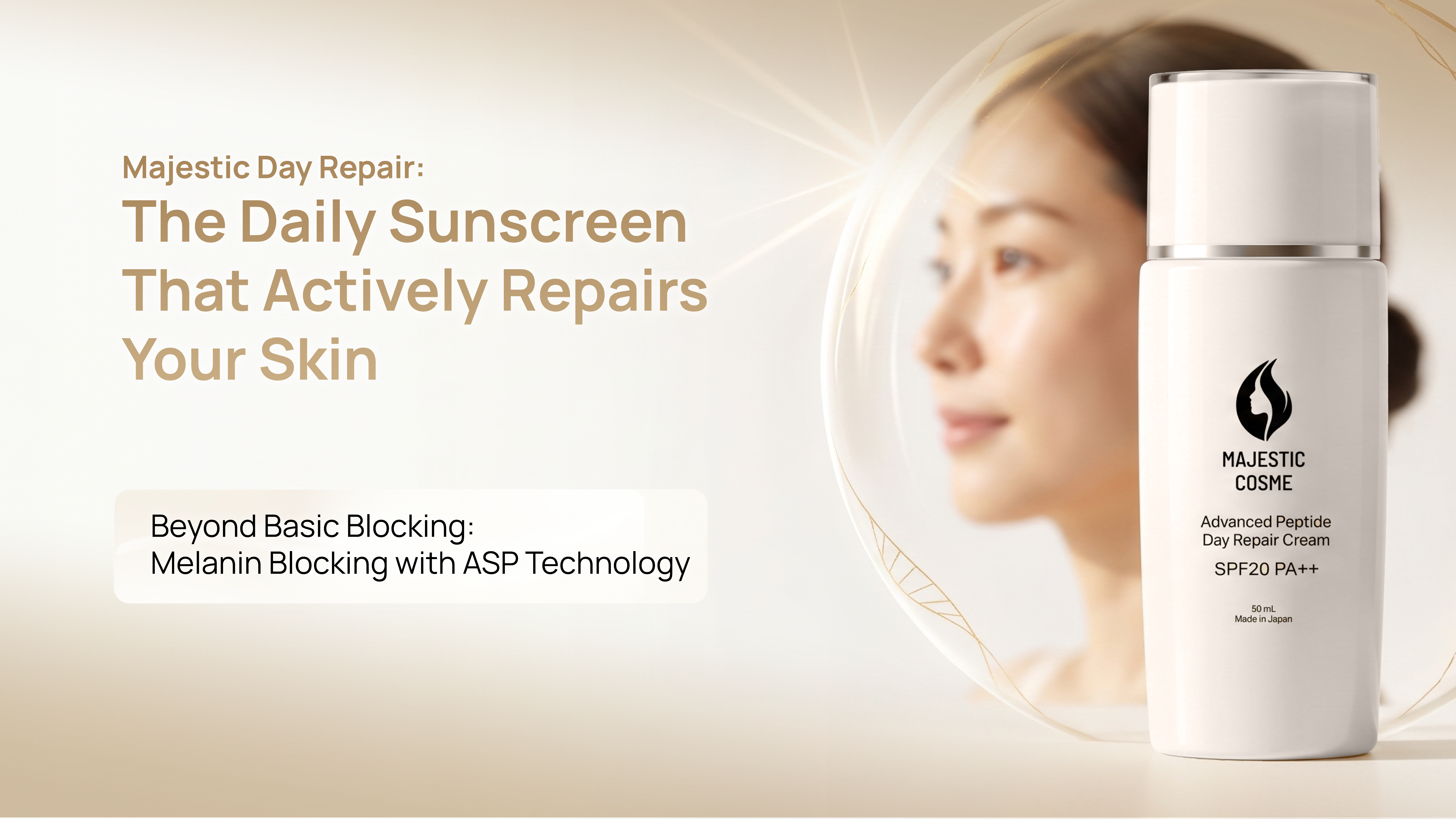Majestic Day Repair daily mineral sunscreen providing UV protection, DNA repair, dark spot prevention, and anti-aging skincare for sensitive skin
