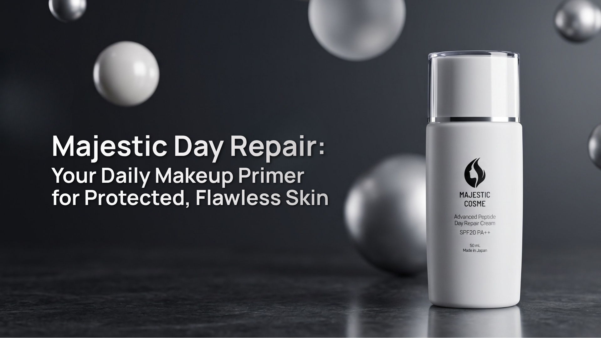 Majestic Day Repair makeup primer with mineral UV protection, DNA repair support, and a smooth, long-lasting makeup finish