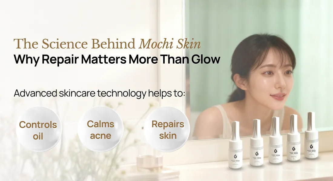 Majestic Active Repair Essence dropper bottle with biopeptide nano-technology for mochi skin repair and regenerative skincare from Japan