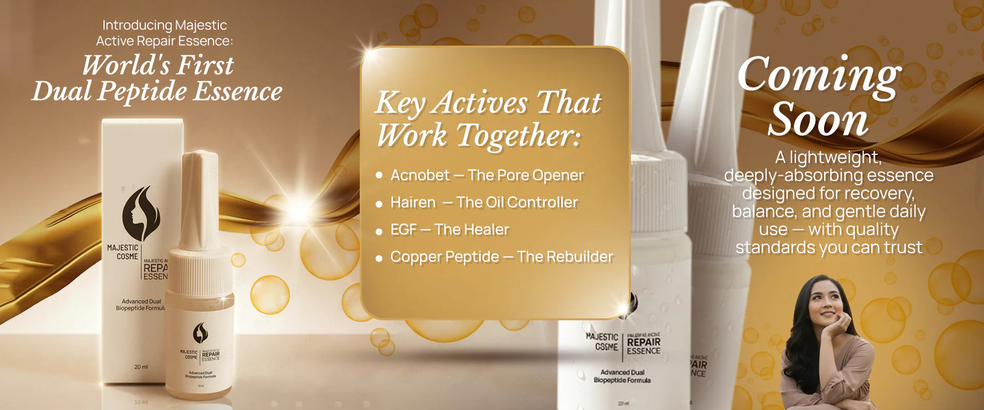 Majestic Active Repair Essence japanese skincare products with dual peptide technology for regenerative skincare mochi skin and advanced acne treatment