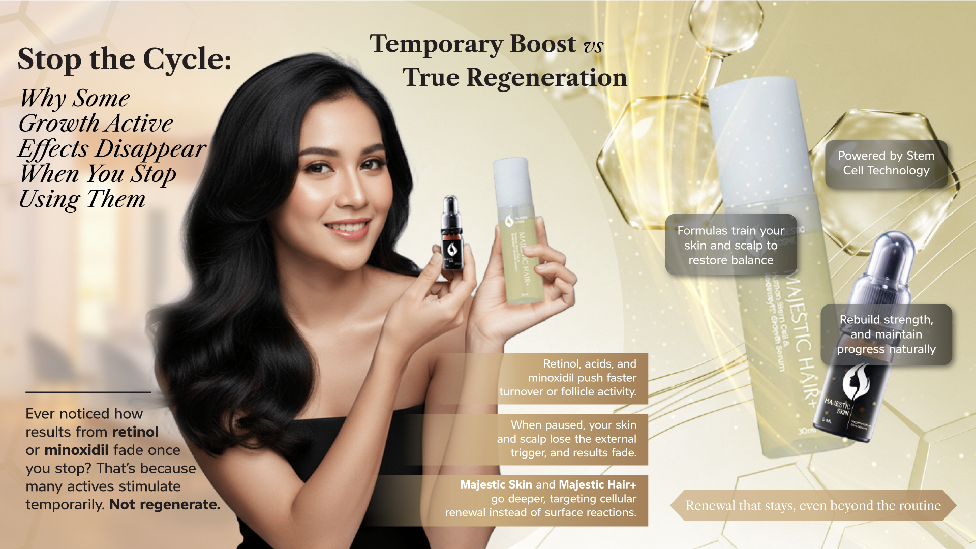 Woman with sensitive skin applying Recombinant Peptide Serum from Majestic Skin for gentle anti-aging treatment without irritation