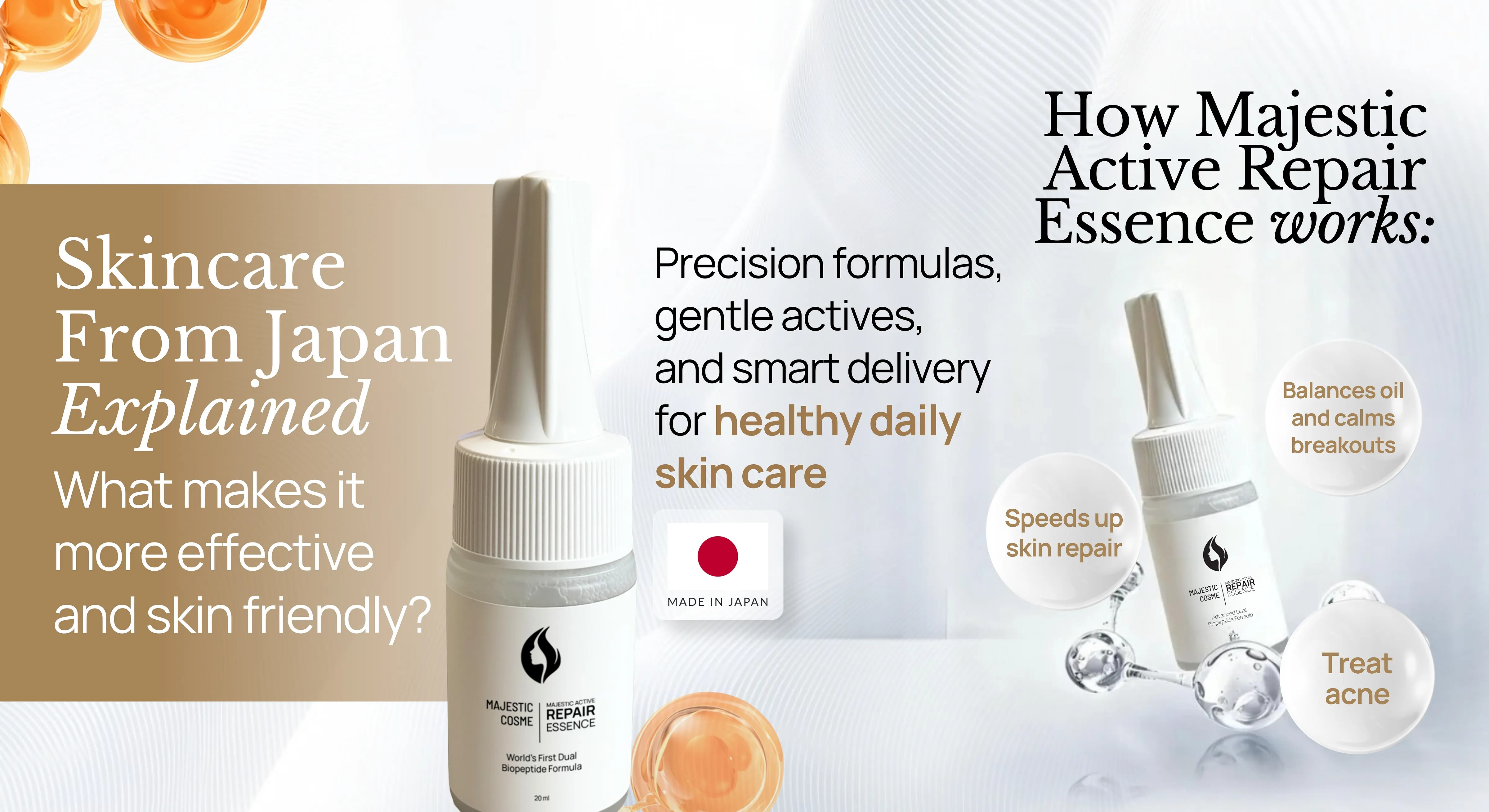 Majestic Active Repair Essence skincare from japan with advanced skincare peptide nano-technology for effective gentle recovery