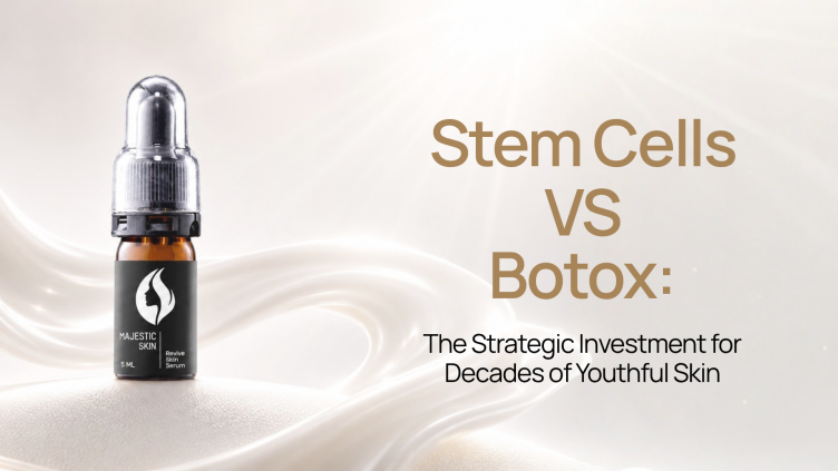 Majestic Skin Serum 20% ADSC-CM vs Botox strategic comparison for decades of youthful skin through Japanese stem cell collagen regeneration