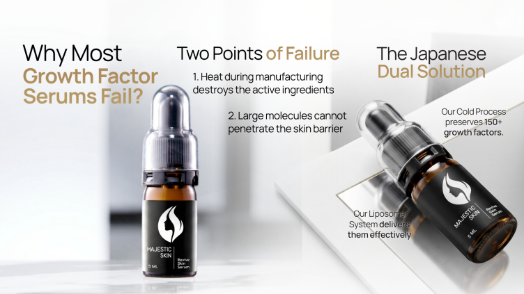 Comparison of denatured growth factor proteins from heat manufacturing versus biologically active ADSC-CM preserved by Cold Process in Majestic Skin Serum