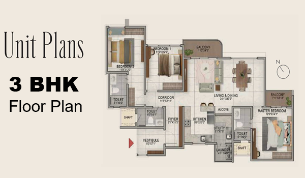 Jhamtani Ace Abundance by Jhamtani Group Jadhav Nagar, Mundhwa, - 3 BHK Floor Plan Jhamtani Ace Abundance by Jhamtani Group Jadhav Nagar, Mundhwa, 3 BHK configuration floor plan layout showing carpet area of 1307 sq. ft