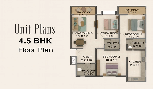 Jhamtani Ace Abundance by Jhamtani Group Jadhav Nagar, Mundhwa, - 4.5 BHK Floor Plan Jhamtani Ace Abundance by Jhamtani Group Jadhav Nagar, Mundhwa, 4.5 BHK configuration floor plan layout showing carpet area of 1927 sq. ft