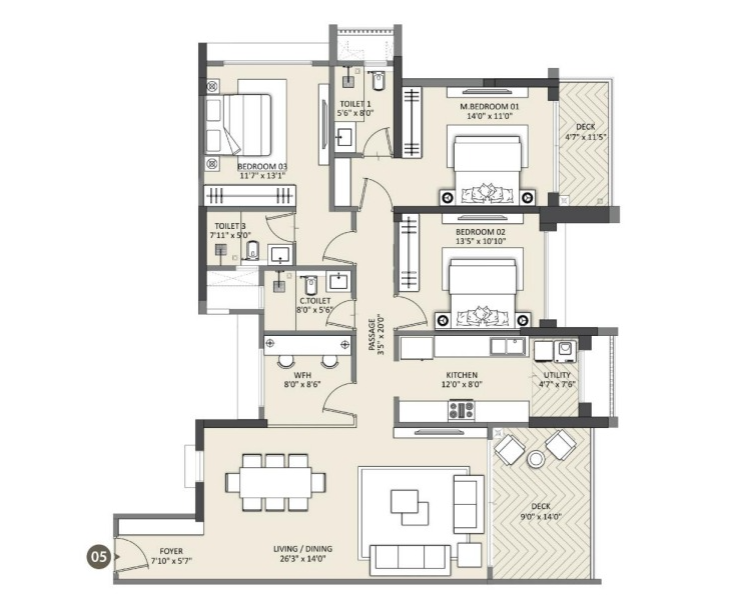 Raheja Aurum by Raheja Developers  NIBM, Pune 3.5 BHK configuration floor plan layout showing carpet area of 1500-1600 sft