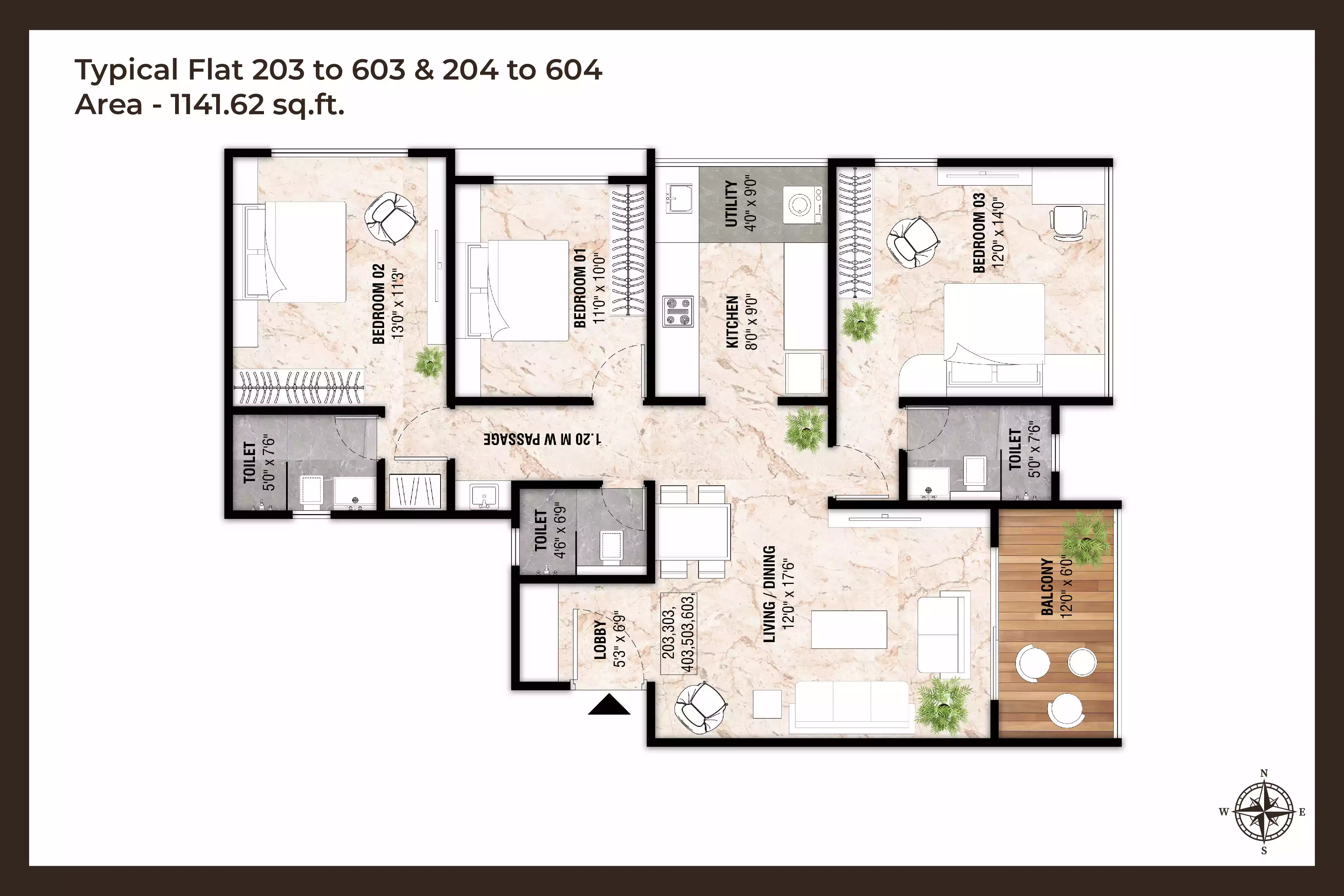 New Kaveri by Kundan spaces  Near Vanaz, kothrud 3 BHK configuration floor plan layout showing carpet area of 994-1142 