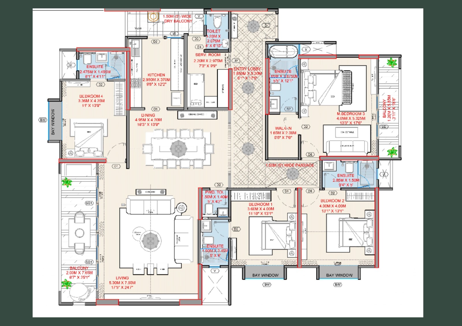 The Reserve by Lohia Jain Group & Malpani Properties Koregaon Park Annex, Pune - 4 BHK Floor Plan The Reserve by Lohia Jain Group & Malpani Properties Koregaon Park Annex, Pune 4 BHK configuration floor plan layout showing carpet area of 2482 - 2698 Sq.Ft