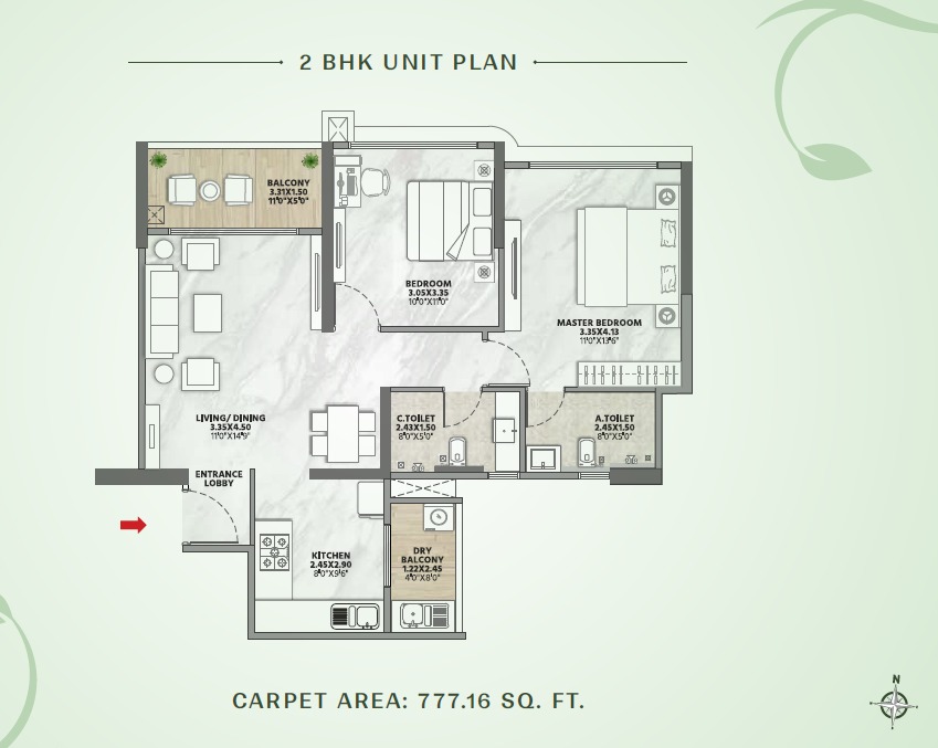 Codename New Beginnings by Venkatesh Buildcon Kharadi, Pune - 2 BHK Floor Plan Codename New Beginnings by Venkatesh Buildcon Kharadi, Pune 2 BHK configuration floor plan layout showing carpet area of 780-850 Sqft
