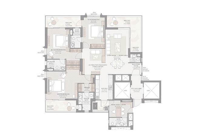 Raheja Galaxy by Raheja Group NIBM, Pune - 4 BHK' Floor Plan Raheja Galaxy by Raheja Group NIBM, Pune 4 BHK' configuration floor plan layout showing carpet area of 2685 Sq.Ft