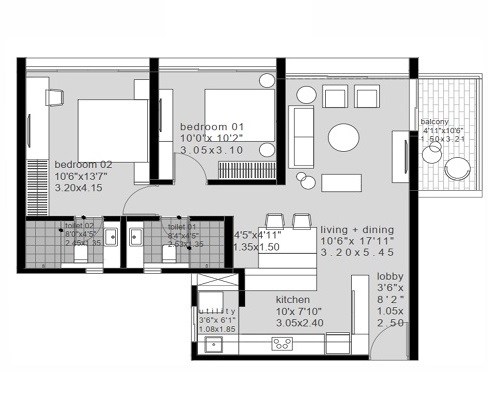 The Ark Voyage - Cullinan by Tribeca Group  NIBM, Pune 4 BHK configuration floor plan layout showing carpet area of 2313 sq. ft.