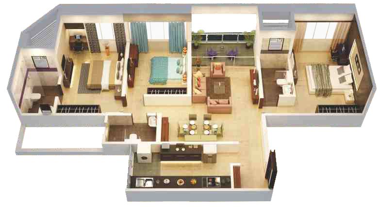 Kumar Prithvi by Kumar Properties  Market Yard Annex, Betal Nagar near Market Yard, Pune 2 BHK configuration floor plan layout showing carpet area of 837 sqft