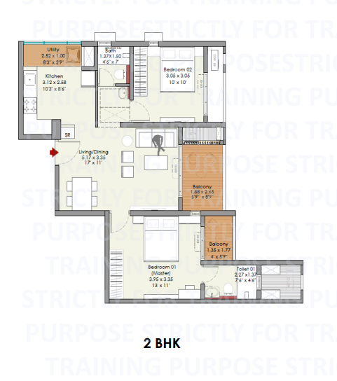 Godrej Aqua Vista by Godrej Properties  Keshav Nagar, Pune 2 BHK Apartments configuration floor plan layout showing carpet area of 730 - 750 Sq. Ft.
