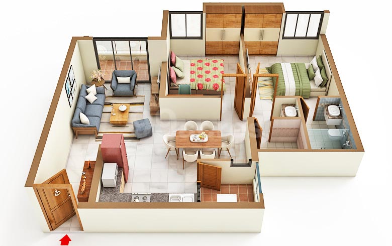 Kumar Prospera by Kumar Properties  Magarpatta, Pune 2 BHK configuration floor plan layout showing carpet area of 868 Sq. Ft.