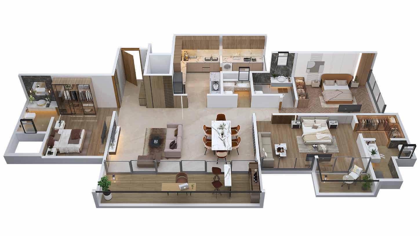 The Hyphen by Horizon Properties NIBM, Pune - 3 BHK Floor Plan The Hyphen by Horizon Properties NIBM, Pune 3 BHK configuration floor plan layout showing carpet area of 1456 sq. ft.