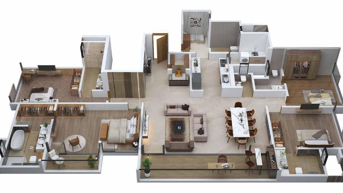 The Hyphen by Horizon Properties NIBM, Pune - 4 BHK Floor Plan The Hyphen by Horizon Properties NIBM, Pune 4 BHK configuration floor plan layout showing carpet area of 1994 sq. ft.