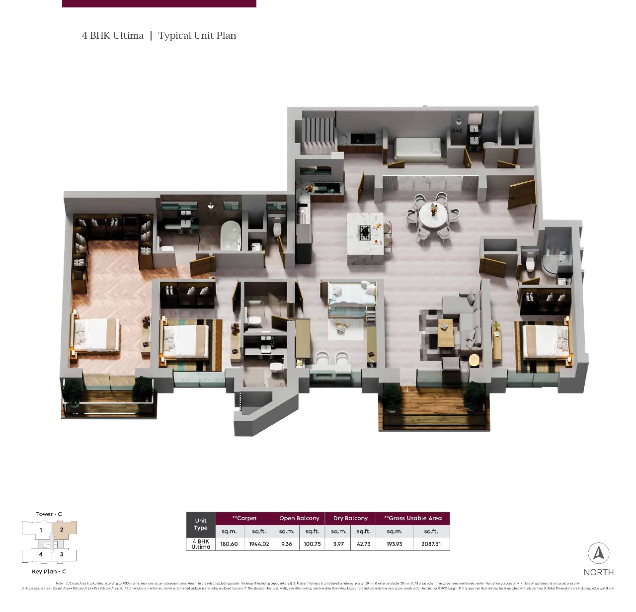 1 Residences Magarpatta by Mantra Properties Magarpatta City, Pune - 4.5 BHK Ultima Floor Plan 1 Residences Magarpatta by Mantra Properties Magarpatta City, Pune 4.5 BHK Ultima configuration floor plan layout showing carpet area of 2088 Sq.Ft