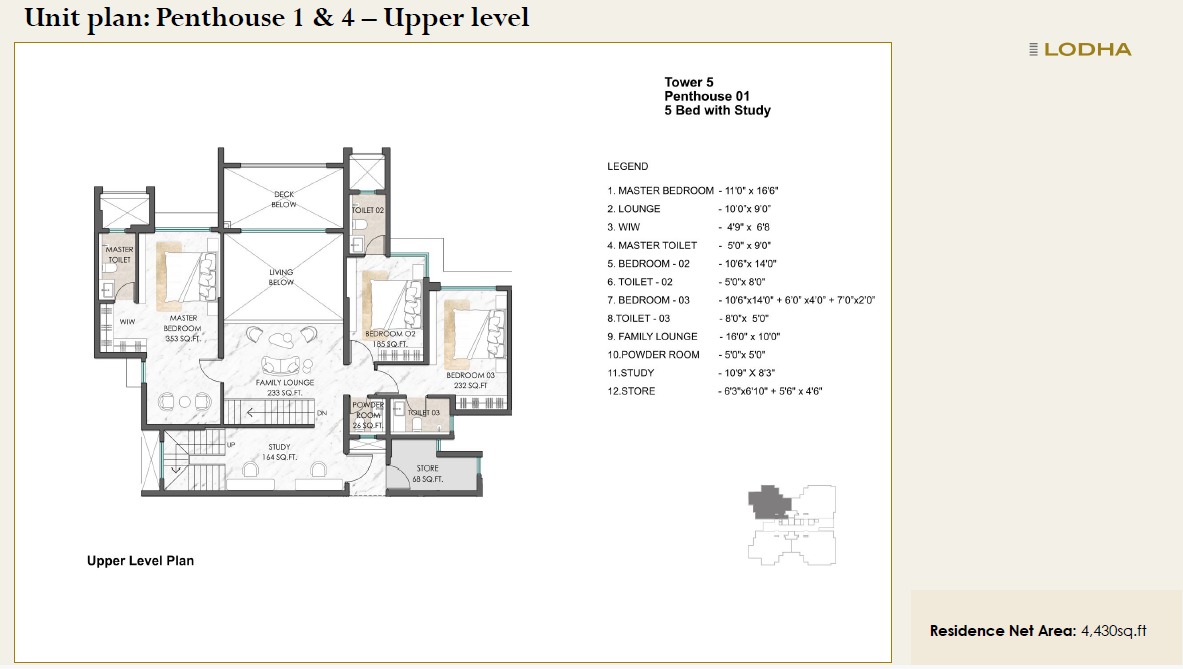 Lodha Massimo by Lodha Group Baner, Pune - Signature Penthouse Floor Plan Lodha Massimo by Lodha Group Baner, Pune Signature Penthouse configuration floor plan layout showing carpet area of 4431 sq.ft.