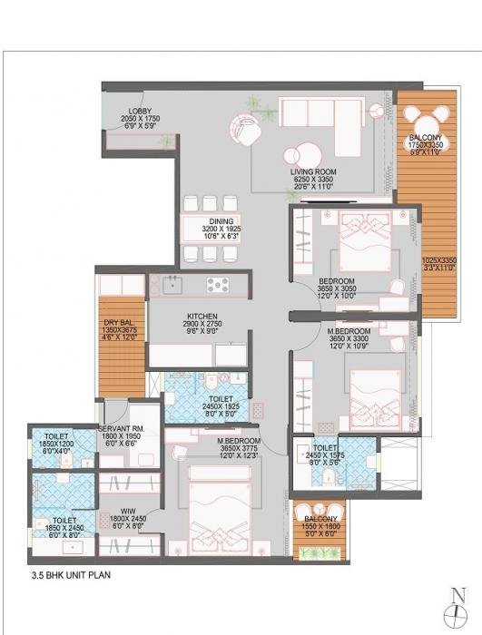 Ganga Platinum by Ganga Kharadi - 3.5 BHK Floor Plan Ganga Platinum by Ganga Kharadi 3.5 BHK configuration floor plan layout showing carpet area of 1459