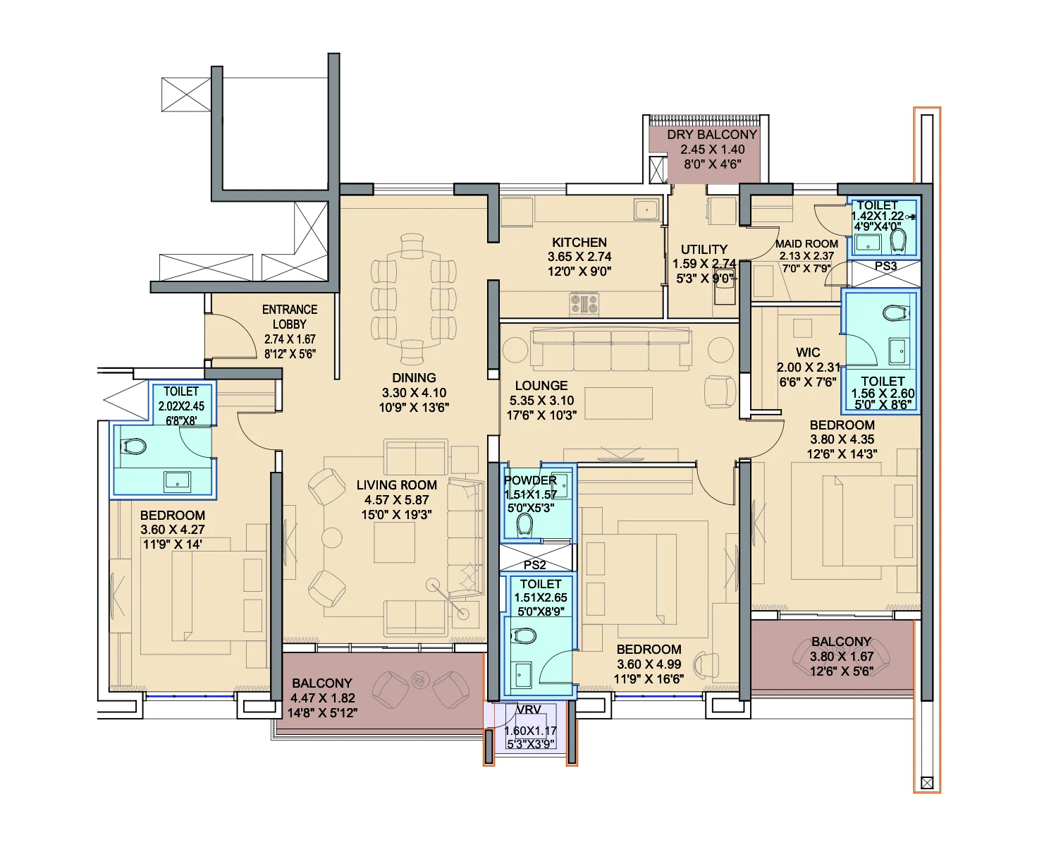 57 Avenue by Panchshil Group Mundhwa, Pune - 3.5 BHK Luxurious Apartments Floor Plan 57 Avenue by Panchshil Group Mundhwa, Pune 3.5 BHK Luxurious Apartments configuration floor plan layout showing carpet area of 2,018 sq. ft. Approx
