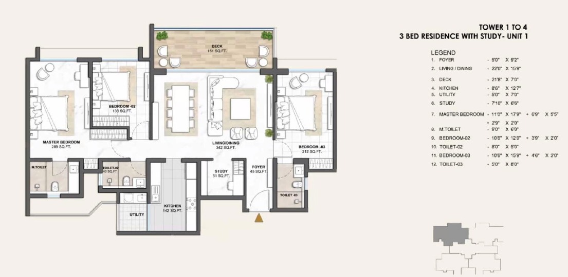 Lodha Camelot by Lodha Group New Launch Kharadi, Pune - 3 BHK With Study Floor Plan Lodha Camelot by Lodha Group New Launch Kharadi, Pune 3 BHK With Study configuration floor plan layout showing carpet area of 1511 Sqft