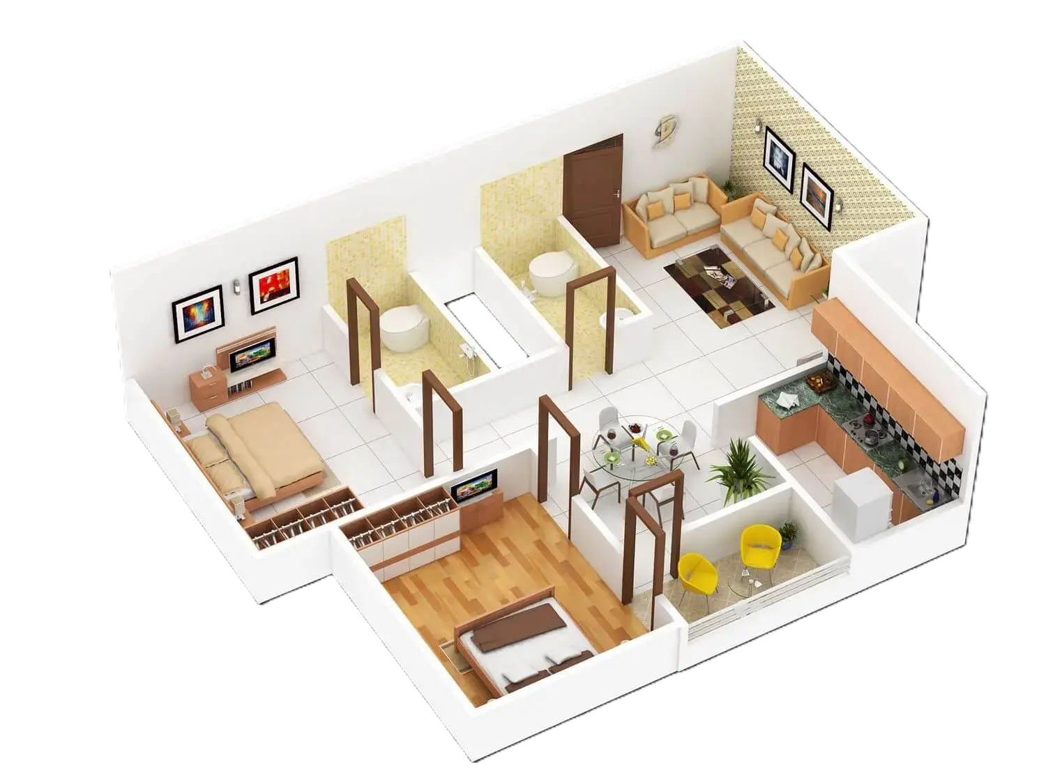 Sun Valley by BramhaCorp Bavdhan, Pune - 2 BHK Floor Plan Sun Valley by BramhaCorp Bavdhan, Pune 2 BHK configuration floor plan layout showing carpet area of 801 - 1419 Sq. Ft