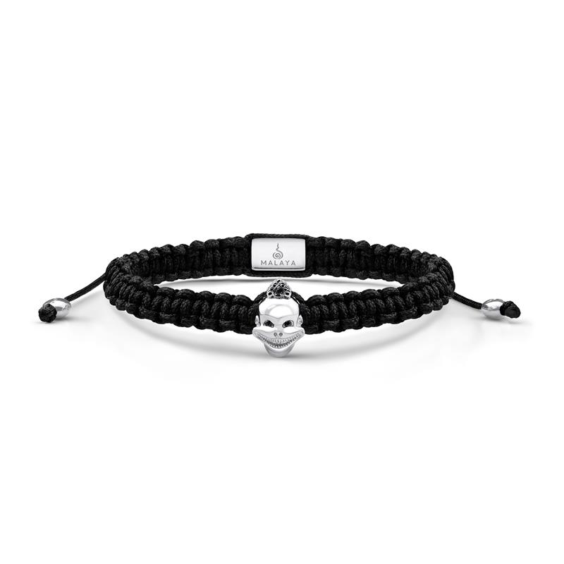 One Laughing Skull Silver Macrame Bracelet