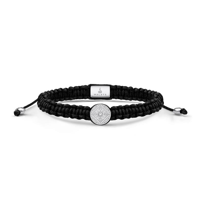 Small single bead, double dorje macrame bracelet, silver, CZ