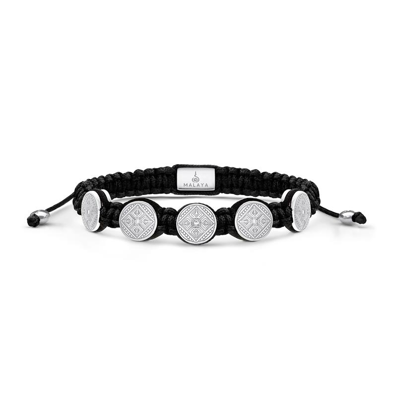Small five bead, double dorje macrame bracelet, silver