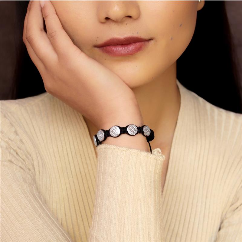 Small five bead, double dorje macrame bracelet, silver