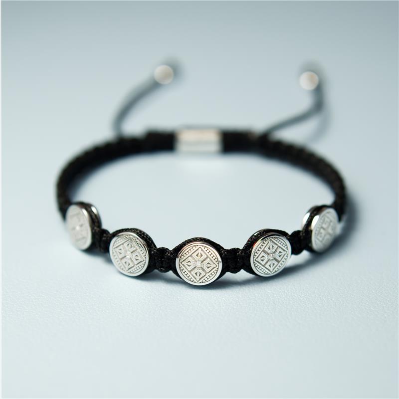 Small five bead, double dorje macrame bracelet, silver — view 3