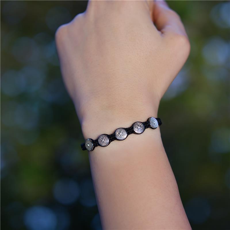 Small five bead, double dorje macrame bracelet, silver — view 4