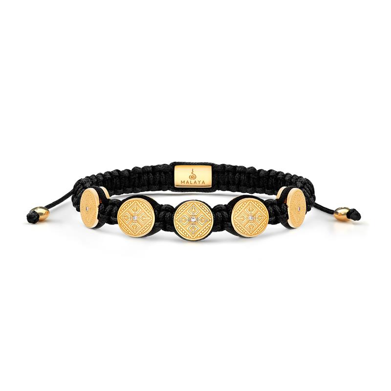 Small five bead, double dorje macrame bracelet, silver gold plated