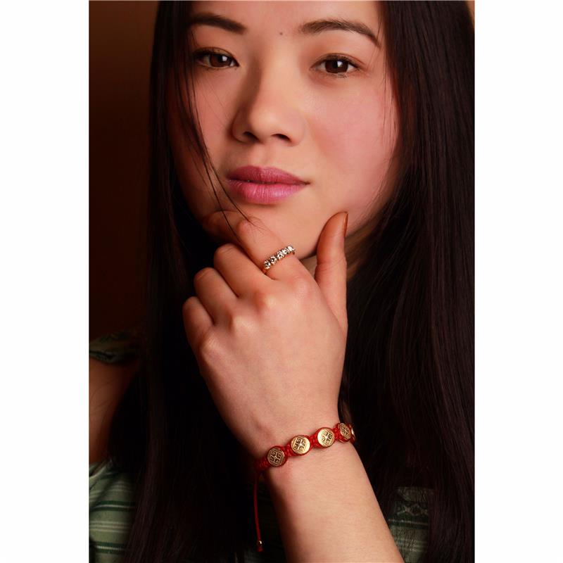 Small five bead, double dorje macrame bracelet, silver gold plated — view 5