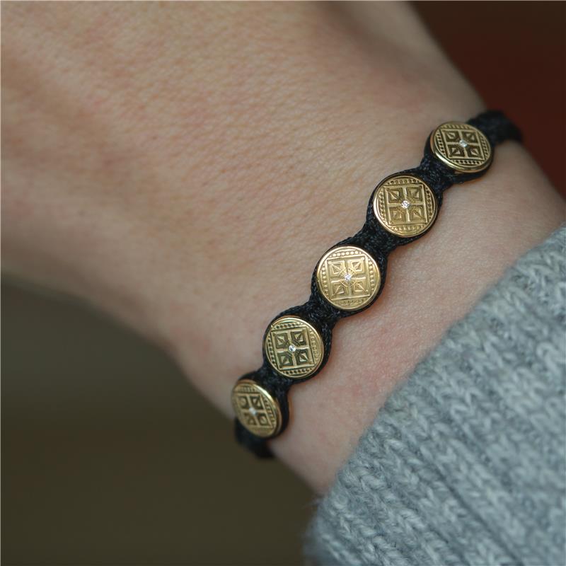 Small five bead, double dorje macrame bracelet, silver gold plated