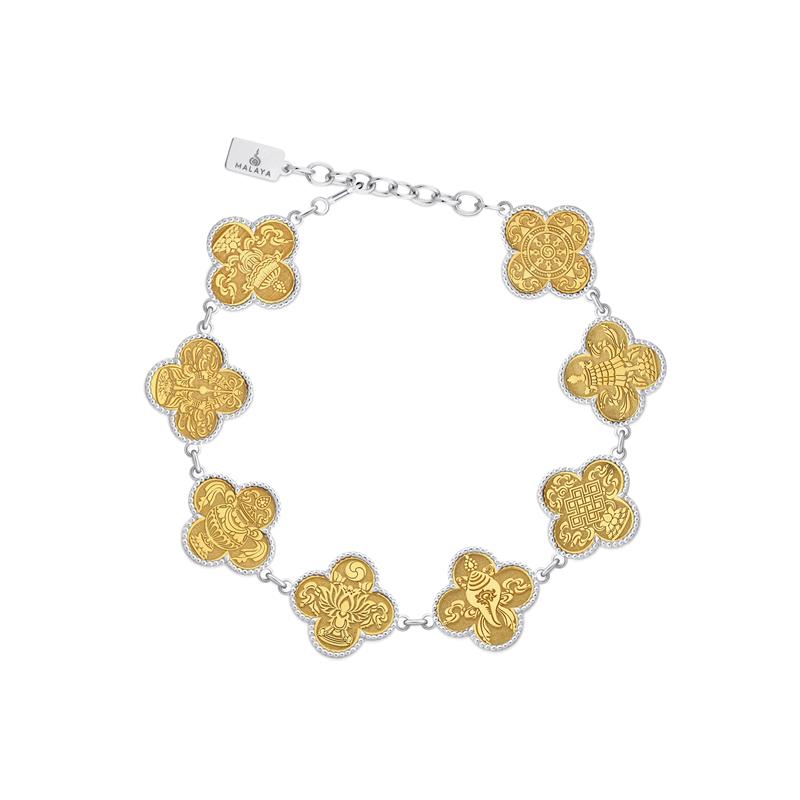 Eight Auspicious Symbols Bracelet, Silver, Gold plating 14.5g