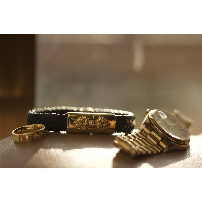 14k Yellow Gold Black Leather Vajra Clasp Bracelet 14k 31.6g — view 3
