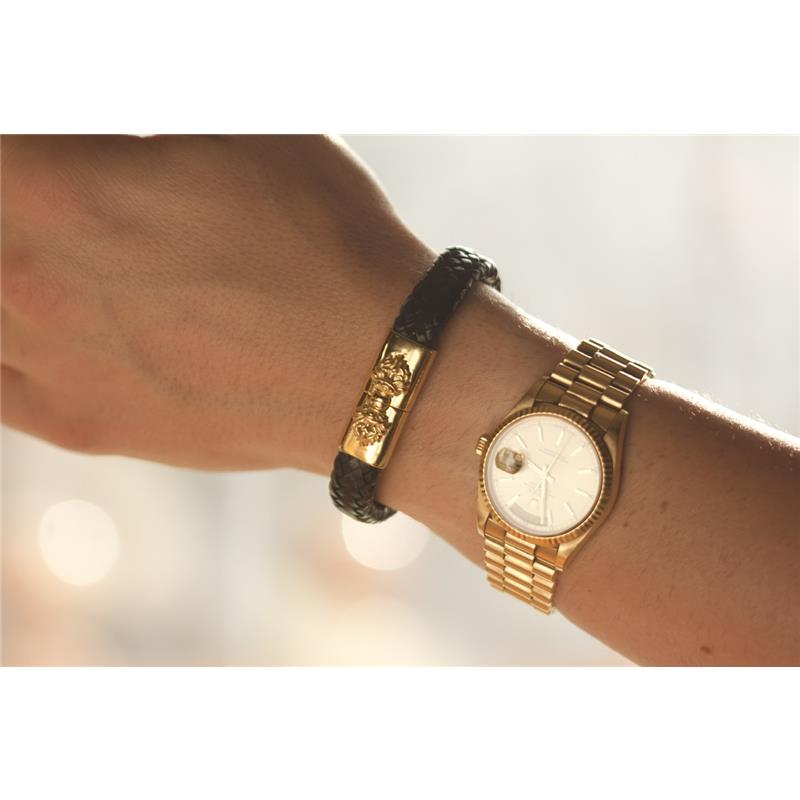 14k Yellow Gold Black Leather Vajra Clasp Bracelet 14k 31.6g — view 4