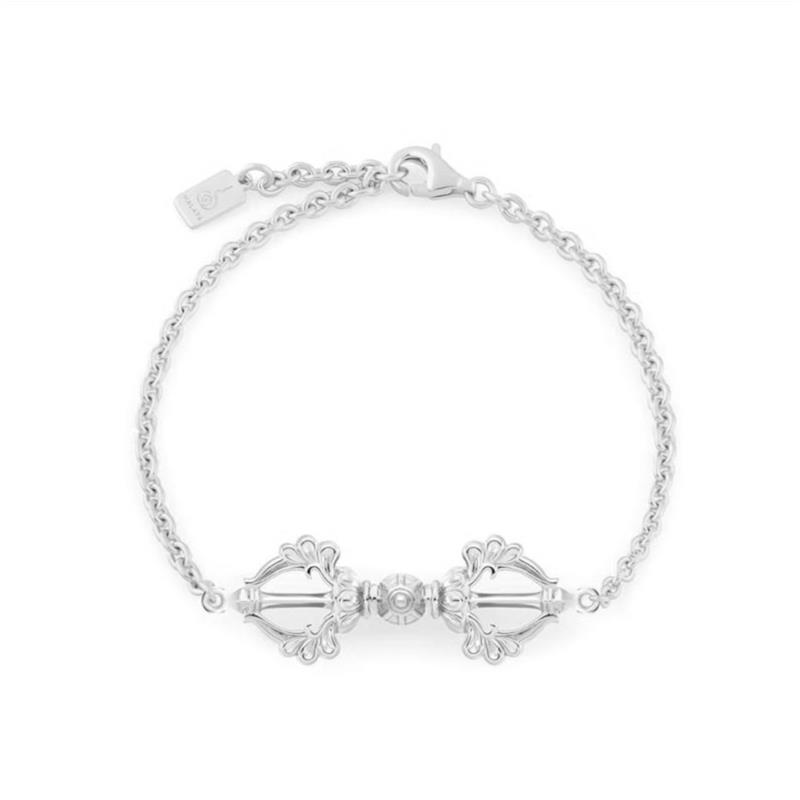 Vajra Chain Bracelet, Silver, Medium, Flat 3 Prongs, 19cm