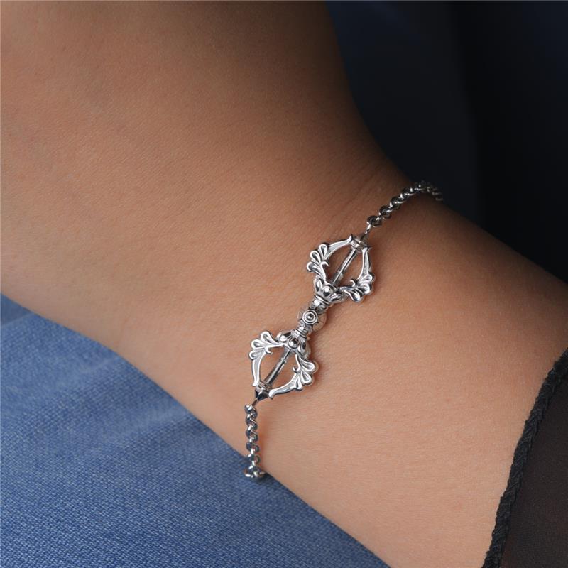 Vajra Chain Bracelet, Silver, Medium, Flat 3 Prongs, 19cm