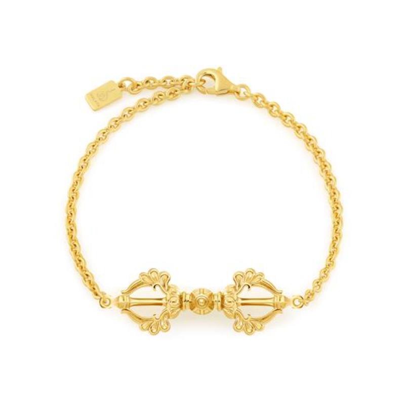 Vajra Chain Bracelet, Yellow Gold 14K, Medium, Flat 3 Prongs, 19cm, 6.64g