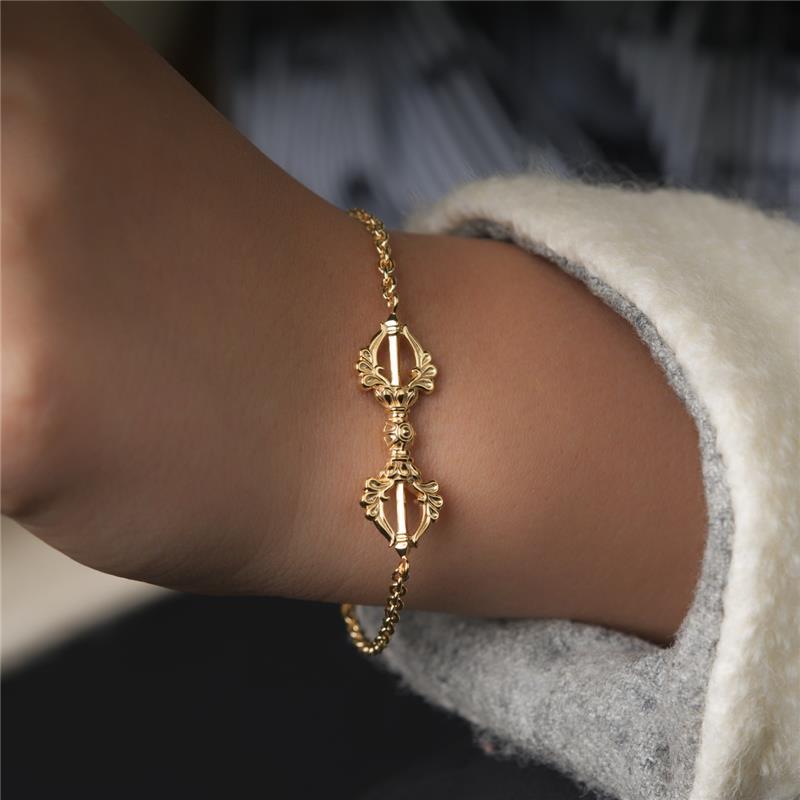 Vajra Chain Bracelet, Yellow Gold 14K, Medium, Flat 3 Prongs, 19cm, 6.64g