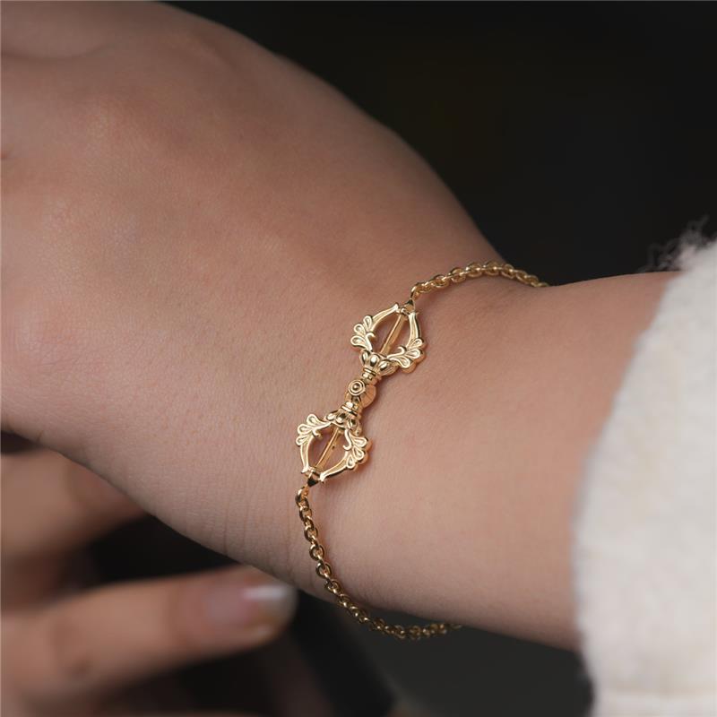 Vajra Chain Bracelet, Yellow Gold 14K, Medium, Flat 3 Prongs, 19cm, 6.64g — view 3