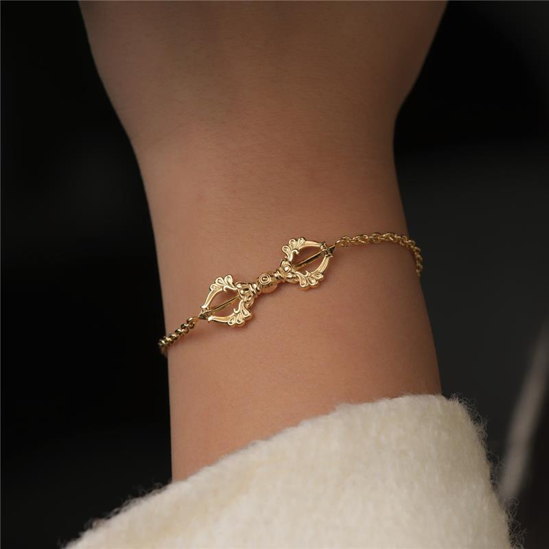Vajra Chain Bracelet, Yellow Gold 14K, Medium, Flat 3 Prongs, 19cm, 6.64g — view 4