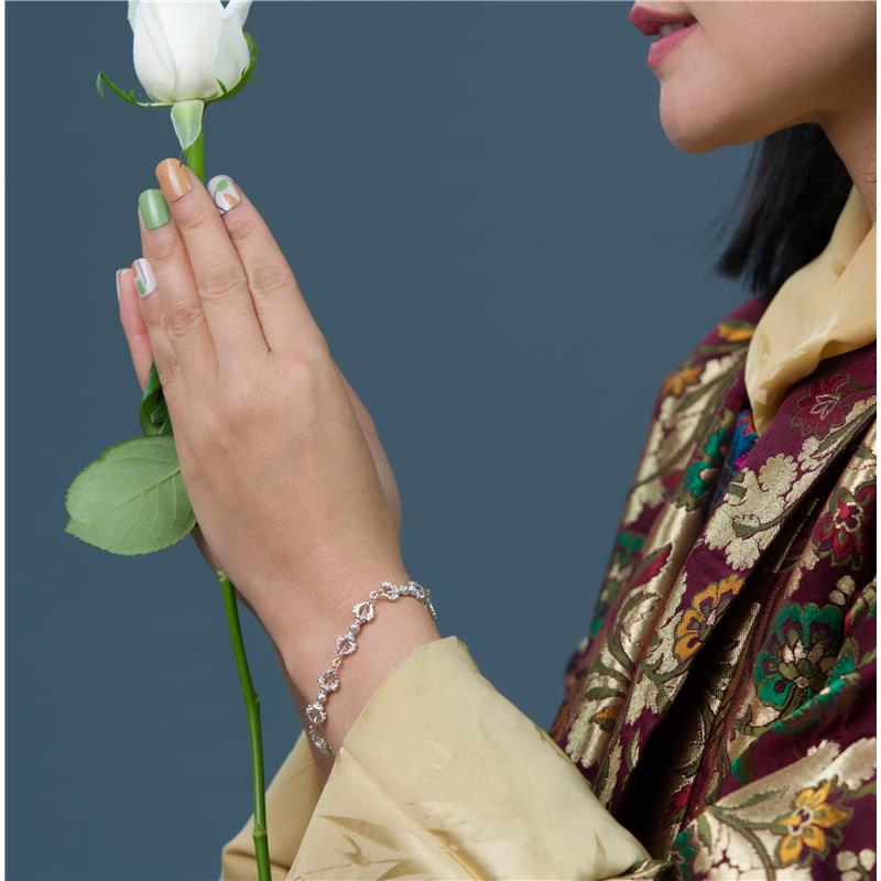 Continuous Vajras Chain Bracelet, Silver, 19cm (Female Size) — view 4