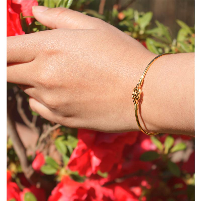 Infinity in middle stainless bangle , Yellow Gold Plated — view 3