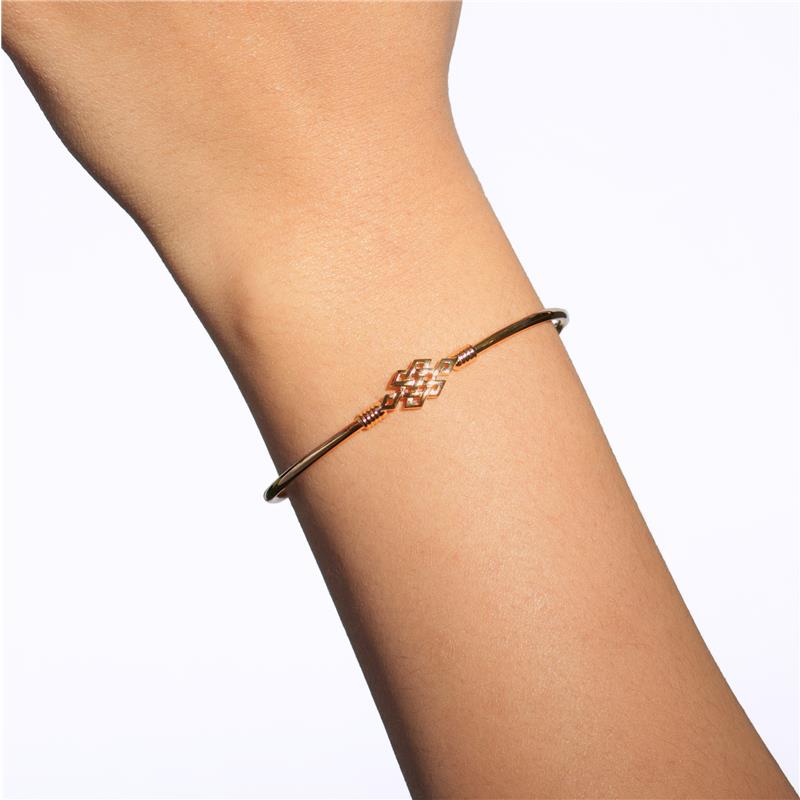 Infinity in middle stainless bangle , Yellow Gold Plated — view 4