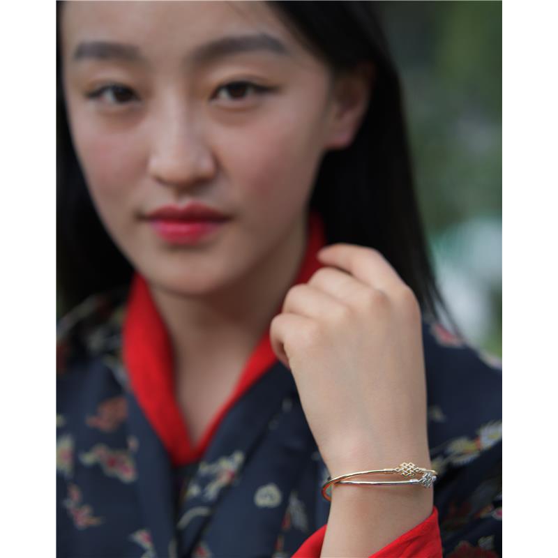 Infinity in middle stainless bangle , Yellow Gold Plated — view 6